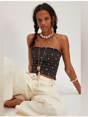 3644. FREE PEOPLE Field of Roses tube top in Black combo NWT $68